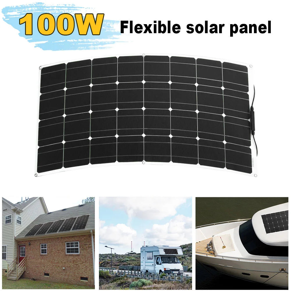 DGSUNLIGHT Portable Solar Panel – 100/200W Flexible Monocrystalline 12V