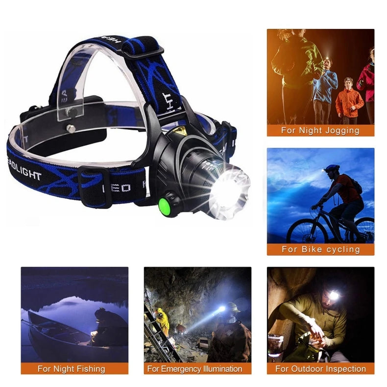 Rechargeable LED Headlamp – High-Lumen Waterproof Zoomable Headlight