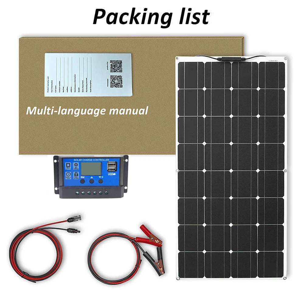 Flexible Solar Panel Kit – 100W/200W/300W 12V 24V Battery Charger