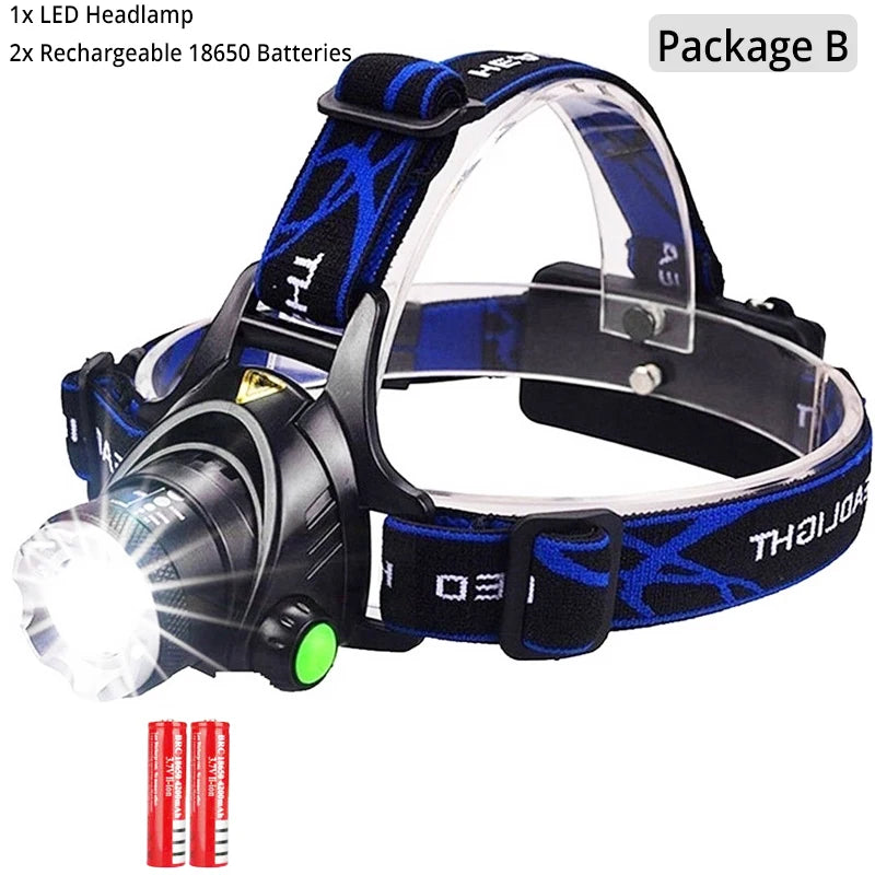 Rechargeable LED Headlamp – High-Lumen Waterproof Zoomable Headlight