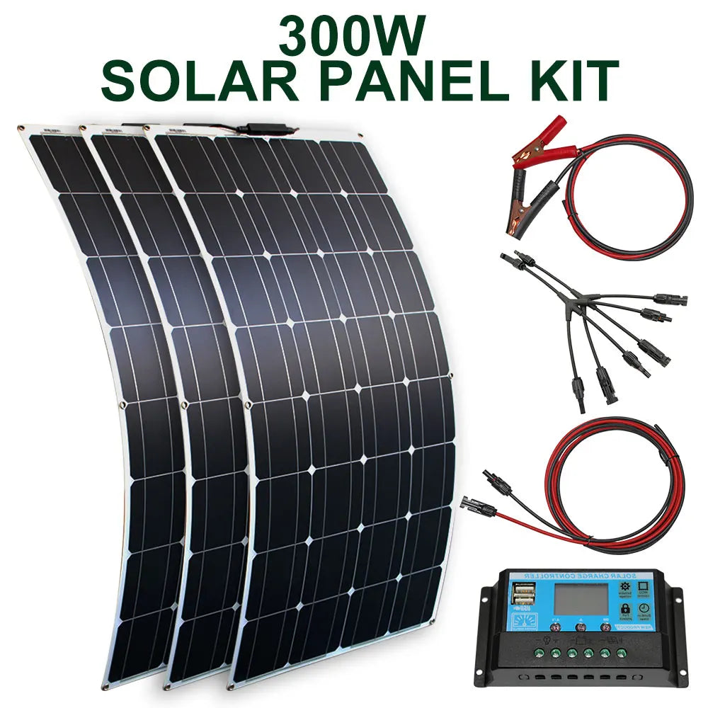 Flexible Solar Panel Kit – 100W/200W/300W 12V 24V Battery Charger
