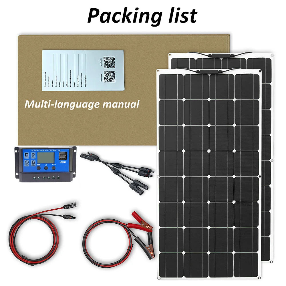 Flexible Solar Panel Kit – 100W/200W/300W 12V 24V Battery Charger