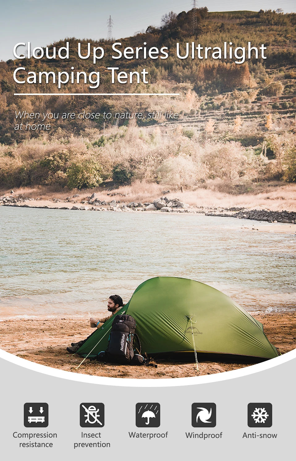 Naturehike Cloud Up 2-Person Ultralight Tent – Waterproof Camping & Hiking