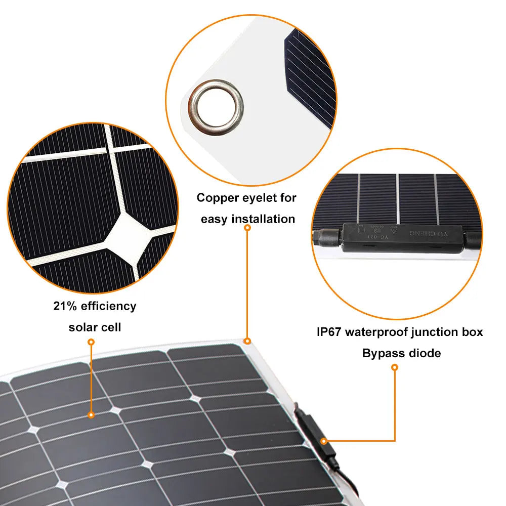 Flexible Solar Panel Kit – 100W/200W/300W 12V 24V Battery Charger