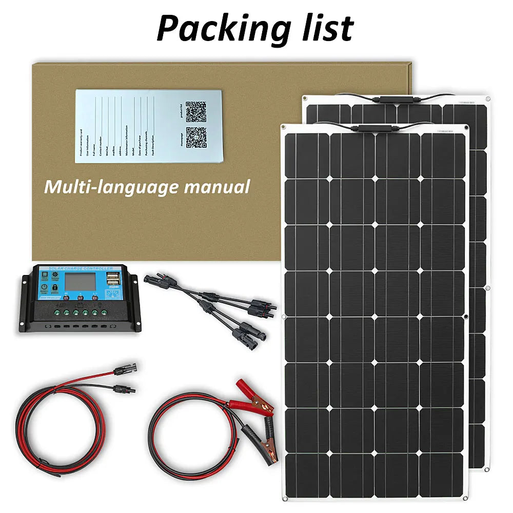 DGSUNLIGHT Portable Solar Panel – 100/200W Flexible Monocrystalline 12V