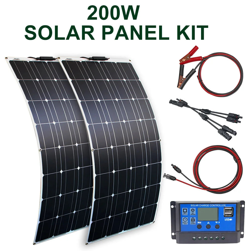DGSUNLIGHT Portable Solar Panel – 100/200W Flexible Monocrystalline 12V
