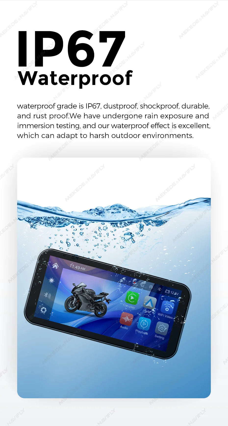 6.25" IP67 Waterproof Motorcycle GPS – Wireless CarPlay & Android Auto DVR