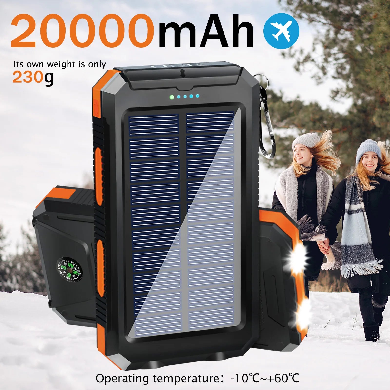 20000mAh Portable Solar Power Bank – Dual USB & LED Flashlight