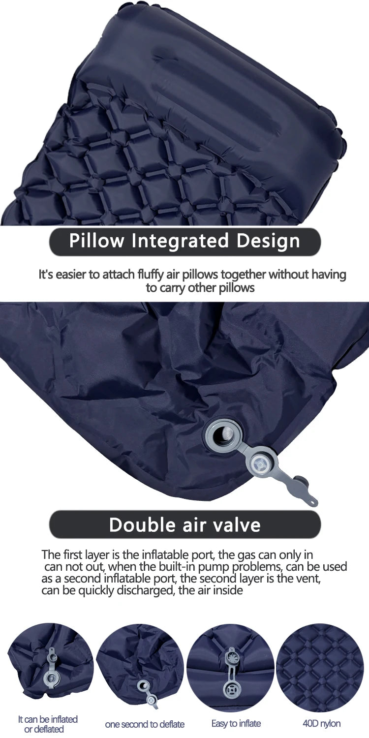 Inflatable Camping Mattress – Ultralight Sleeping Pad with Built-In Pillow
