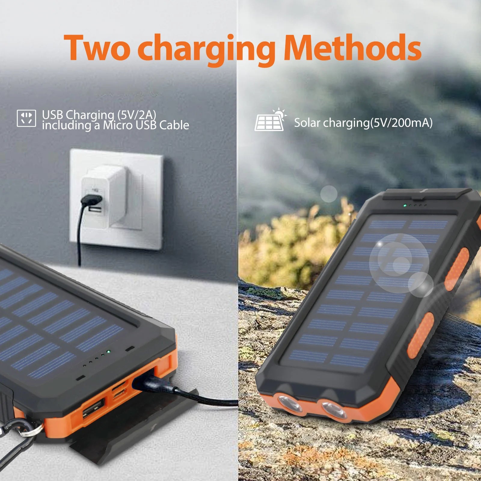 20000mAh Portable Solar Power Bank – Dual USB & LED Flashlight