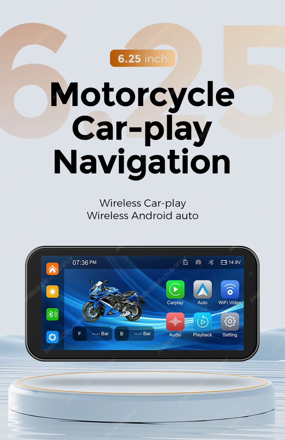 NaviFly 6.25" Wireless CarPlay & Android Auto – Motorcycle Navigation Display