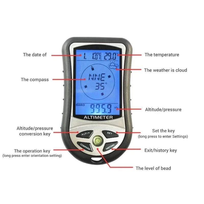 8-in-1 Multifunction Outdoor Meter – Altimeter, Compass & Weather Gauge