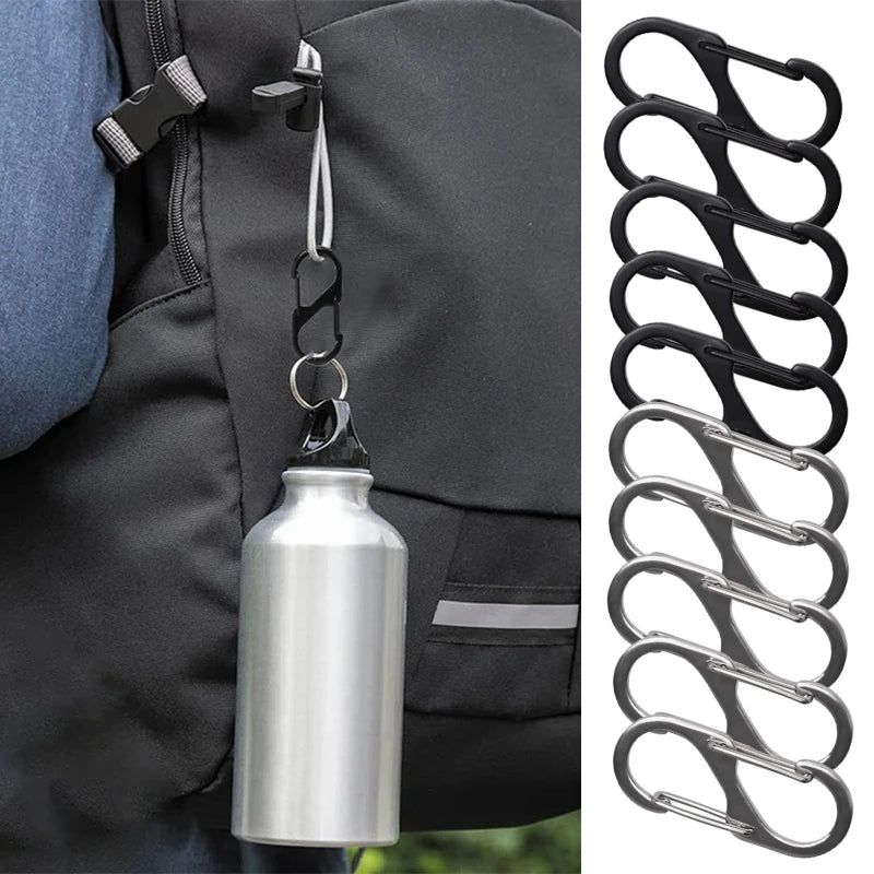 5PCS Tactical S-Type Carabiners – Aluminum Alloy Mini Keychain Hooks