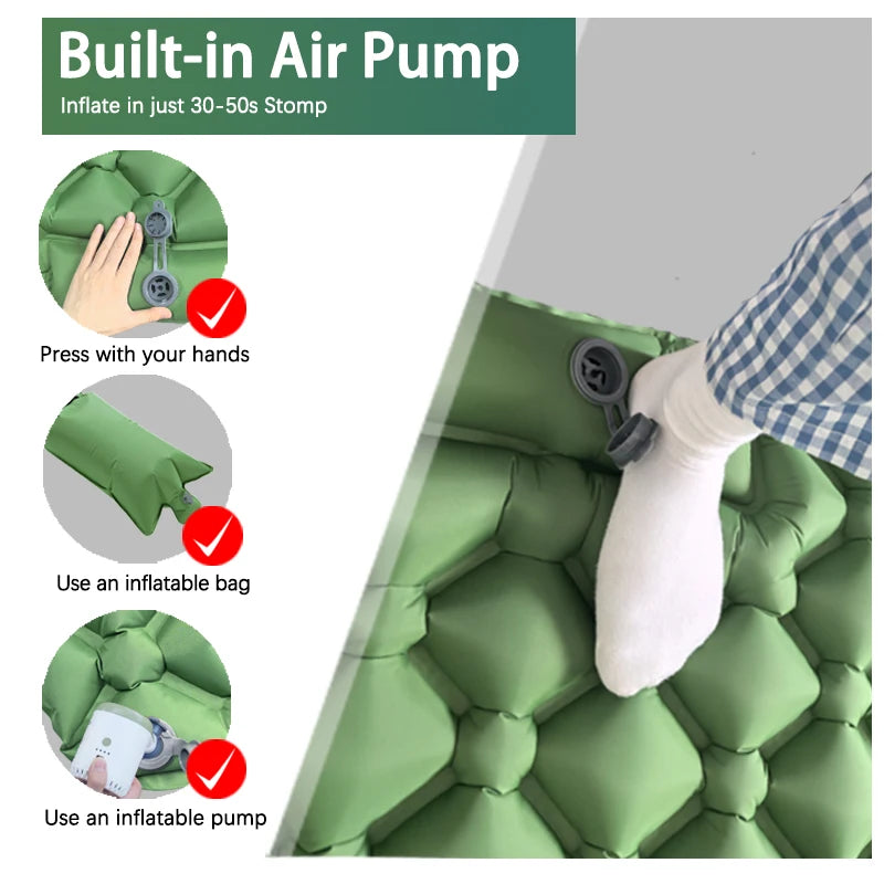 Inflatable Camping Mattress – Ultralight Sleeping Pad with Built-In Pillow