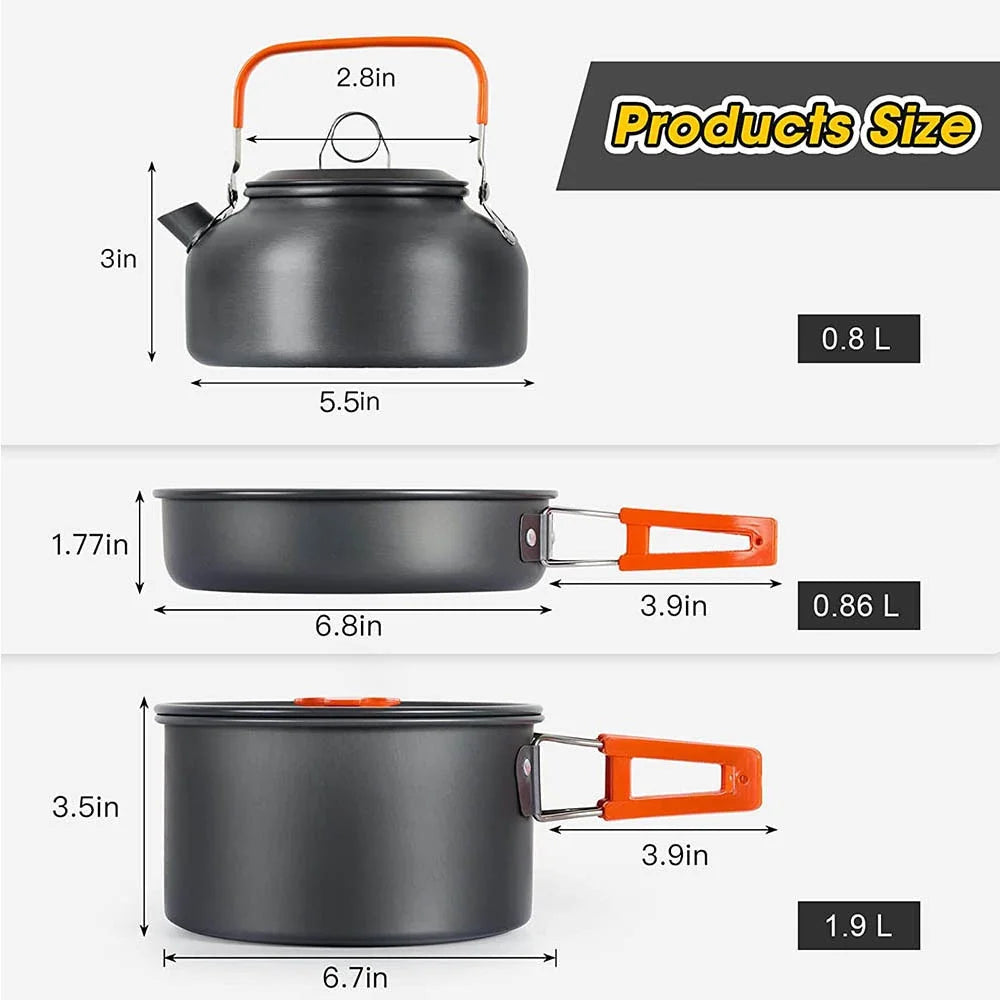 Camping Cookware Set – Non-Stick Teapot & Pots for 2–3 People