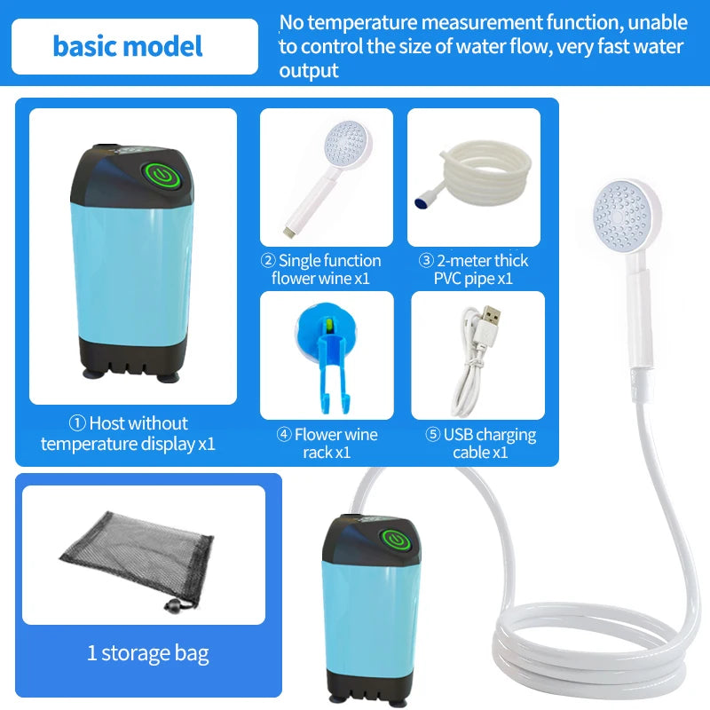Portable USB Rechargeable Electric Shower Pump – Waterproof Camping Shower