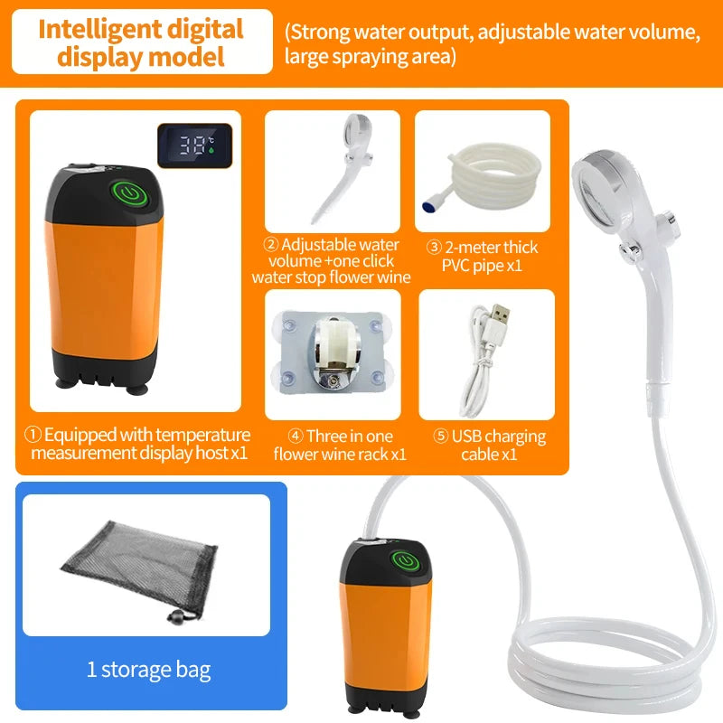 Portable USB Rechargeable Electric Shower Pump – Waterproof Camping Shower