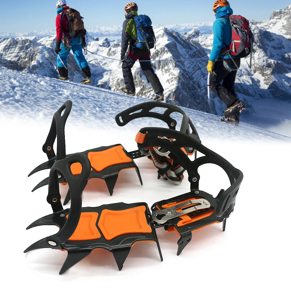 12-Tooth Stainless Steel Ice & Snow Crampons – Anti-Slip Climbing Grippers