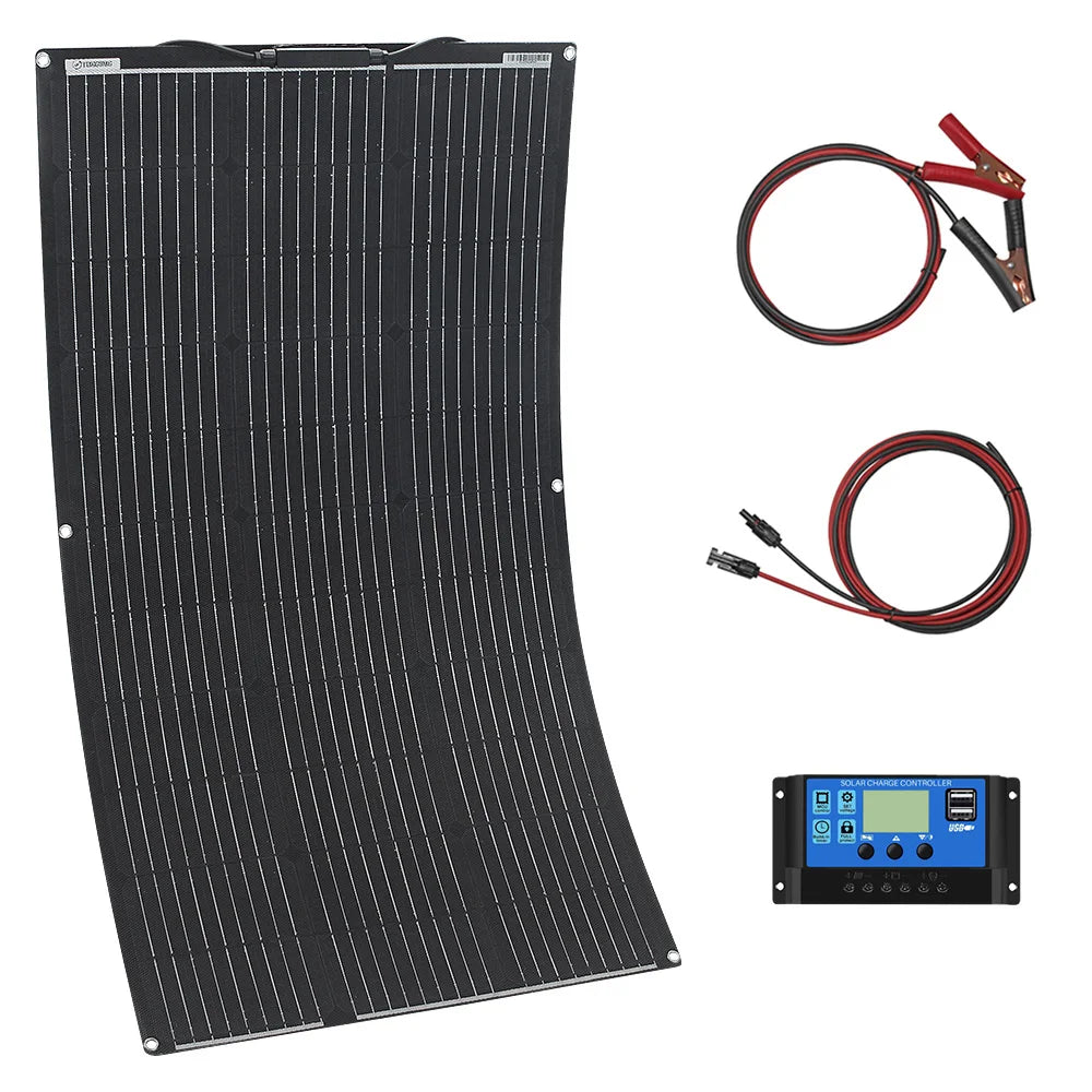 Flexible Solar Panel Kit – 100W/200W/300W 12V 24V Battery Charger