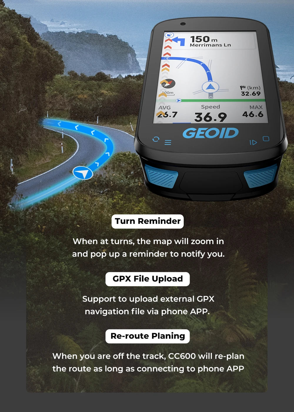 GEOID CC600 Bike Computer – Smart GPS Speedometer with Wireless Navigation