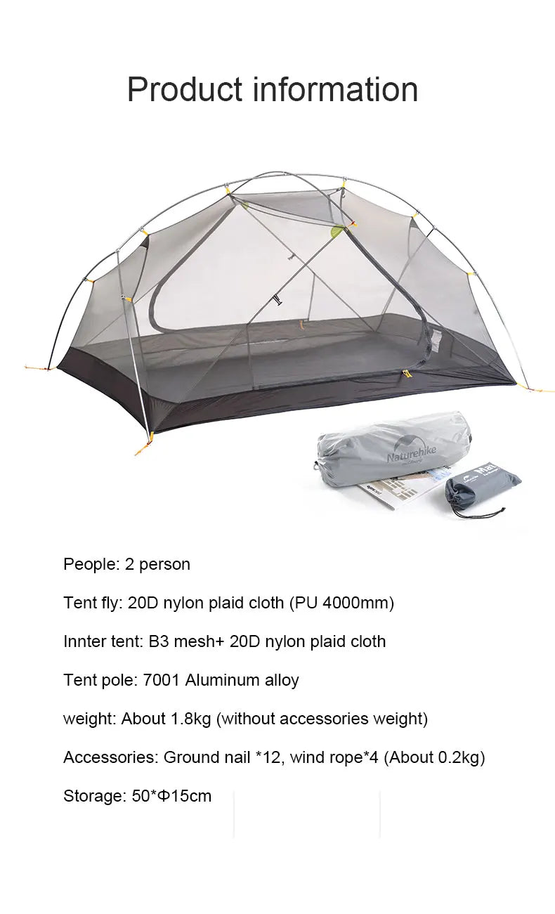 Naturehike Mongar UL 2 – Ultralight 2-Person Waterproof Backpacking Tent