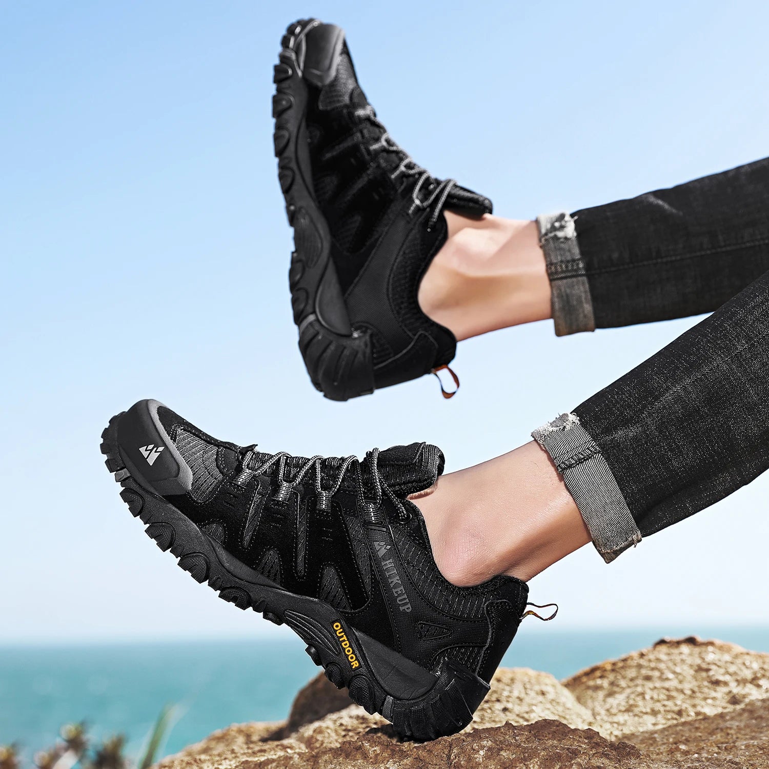 HIKEUP Men’s Hiking Shoes – Suede Leather Outdoor Trekking Sneakers