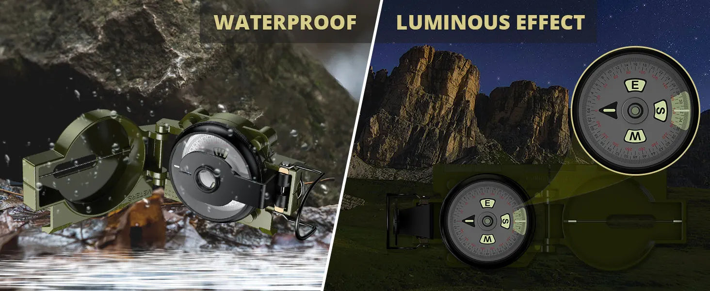 Military Lensatic Compass – Waterproof Hiking Compass with Clinometer