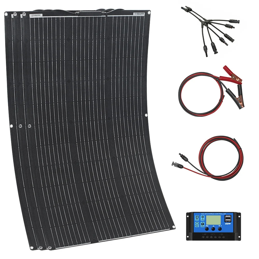 Flexible Solar Panel Kit – 100W/200W/300W 12V 24V Battery Charger