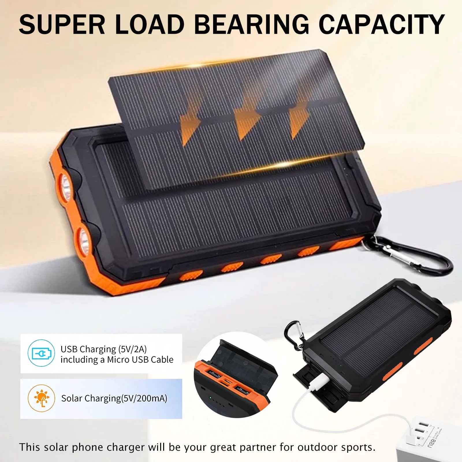 20000mAh Portable Solar Power Bank – Dual USB & LED Flashlight