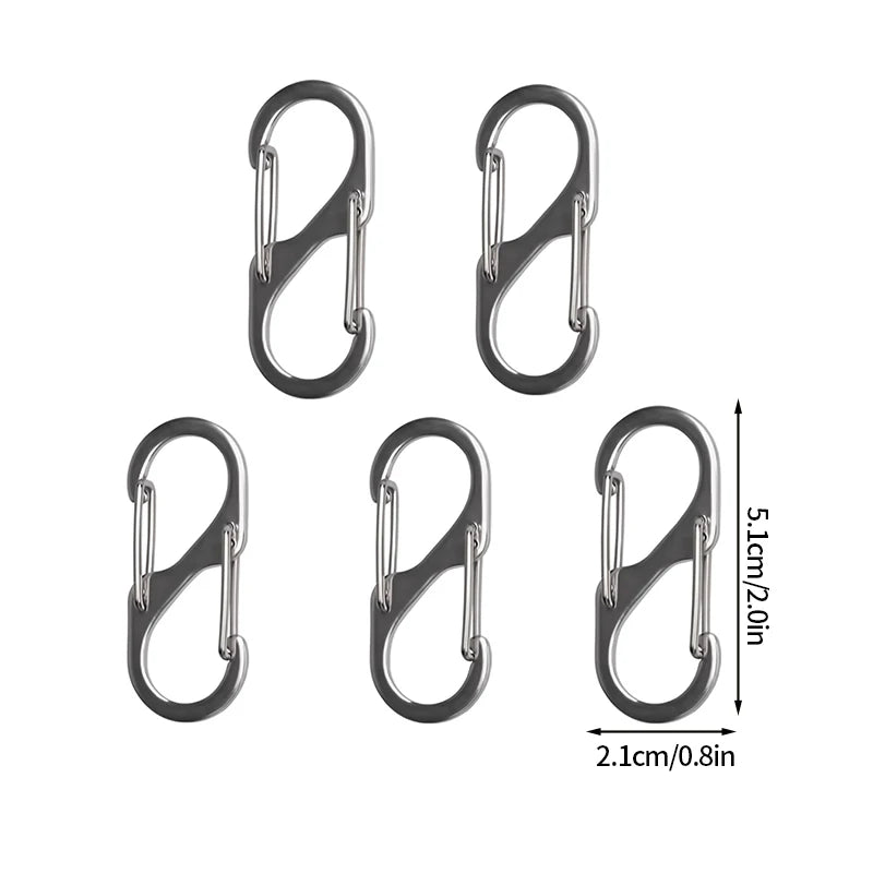 5PCS Tactical S-Type Carabiners – Aluminum Alloy Mini Keychain Hooks