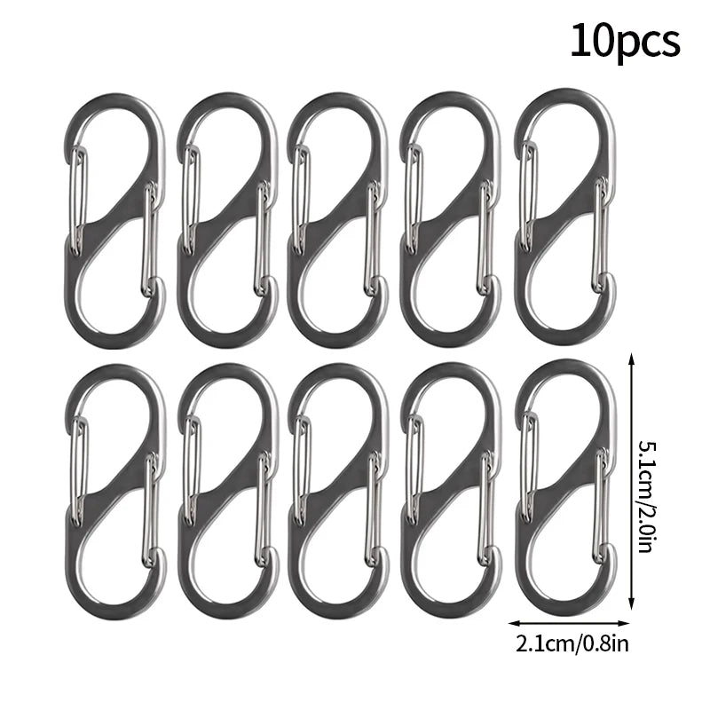 5PCS Tactical S-Type Carabiners – Aluminum Alloy Mini Keychain Hooks
