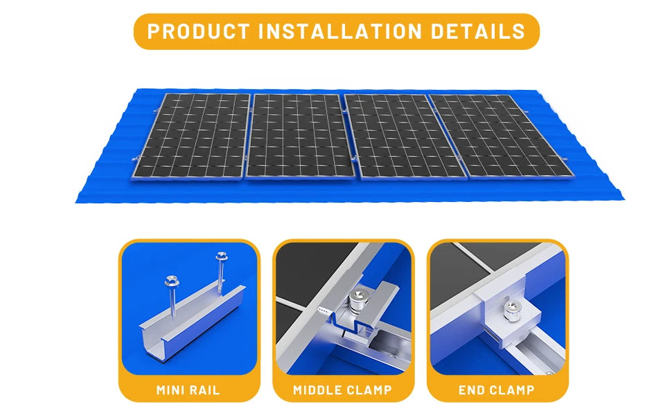 Solar Panel Mount Bracket Kit – Mini Rails, Clamps & Pads