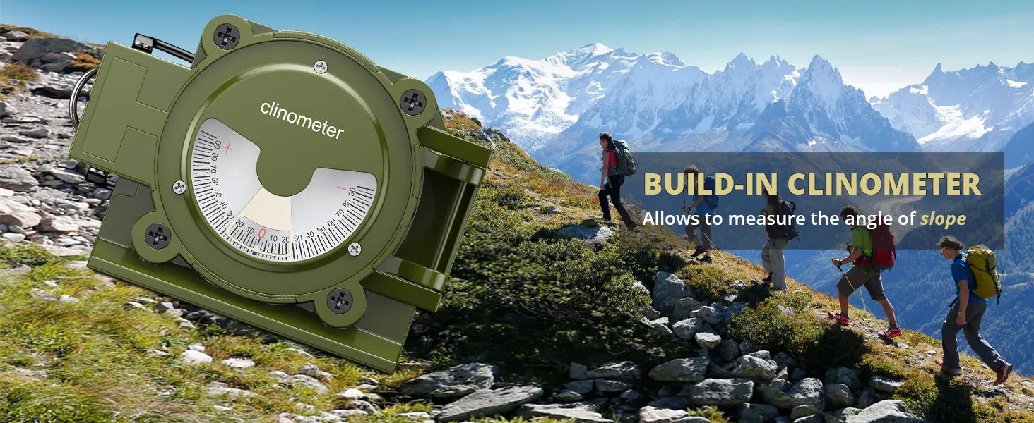 Military Lensatic Compass – Waterproof Hiking Compass with Clinometer