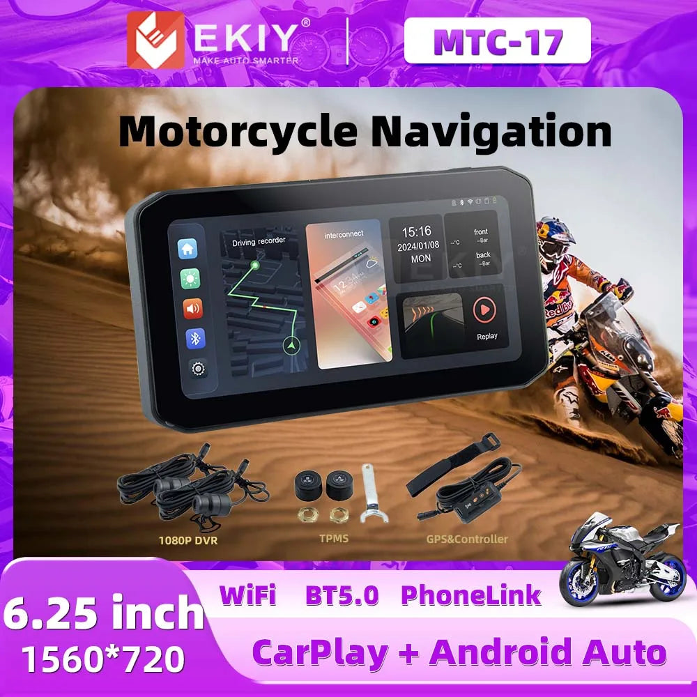 EKIY 6.25" Wireless CarPlay & Android Auto – Motorcycle GPS Dashboard