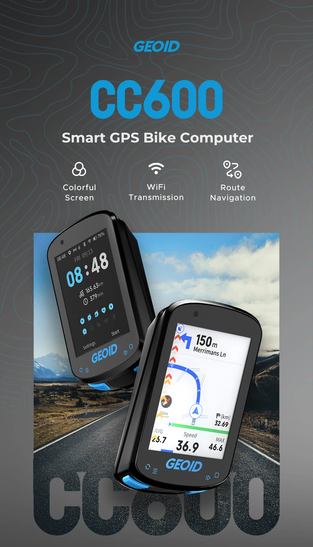 GEOID CC600 Bike Computer – Smart GPS Speedometer with Wireless Navigation