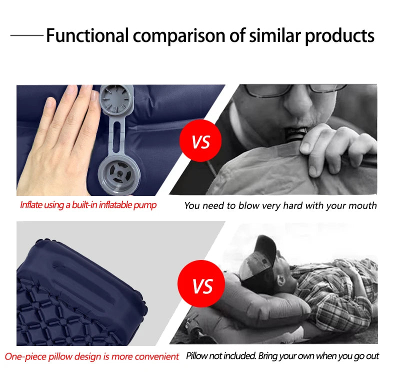 Inflatable Camping Mattress – Ultralight Sleeping Pad with Built-In Pillow