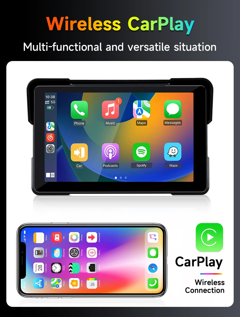 5–7" CarPlay & Android Auto DVR – Wireless GPS Display for Car & Motorcycle