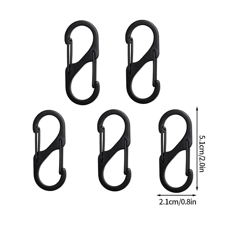 5PCS Tactical S-Type Carabiners – Aluminum Alloy Mini Keychain Hooks