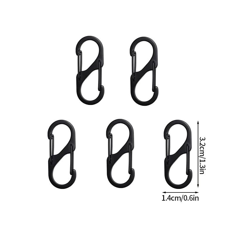 5PCS Tactical S-Type Carabiners – Aluminum Alloy Mini Keychain Hooks
