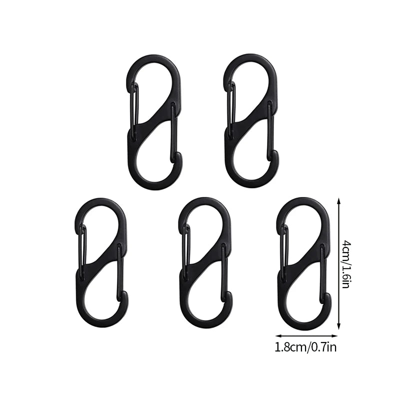 5PCS Tactical S-Type Carabiners – Aluminum Alloy Mini Keychain Hooks