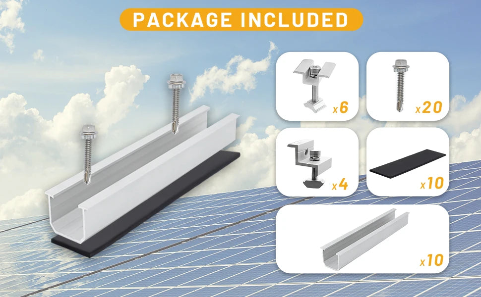 Solar Panel Mount Bracket Kit – Mini Rails, Clamps & Pads
