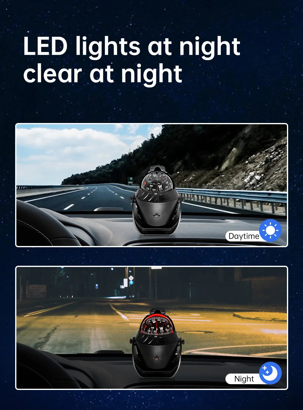 Waterproof Marine Compass – LED Night Light Nautical Navigation