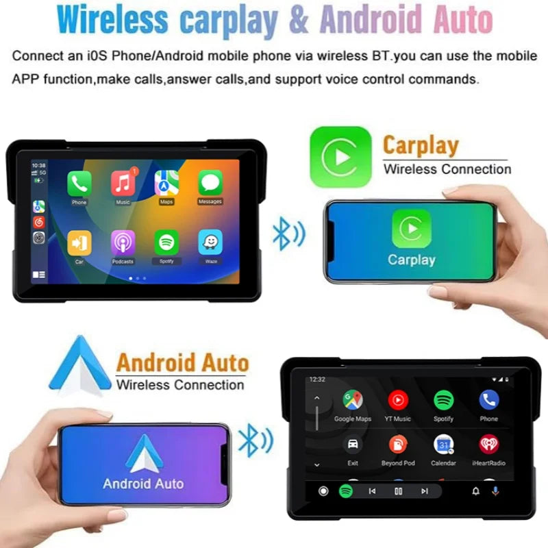 5–7" CarPlay & Android Auto DVR – Wireless GPS Display for Car & Motorcycle