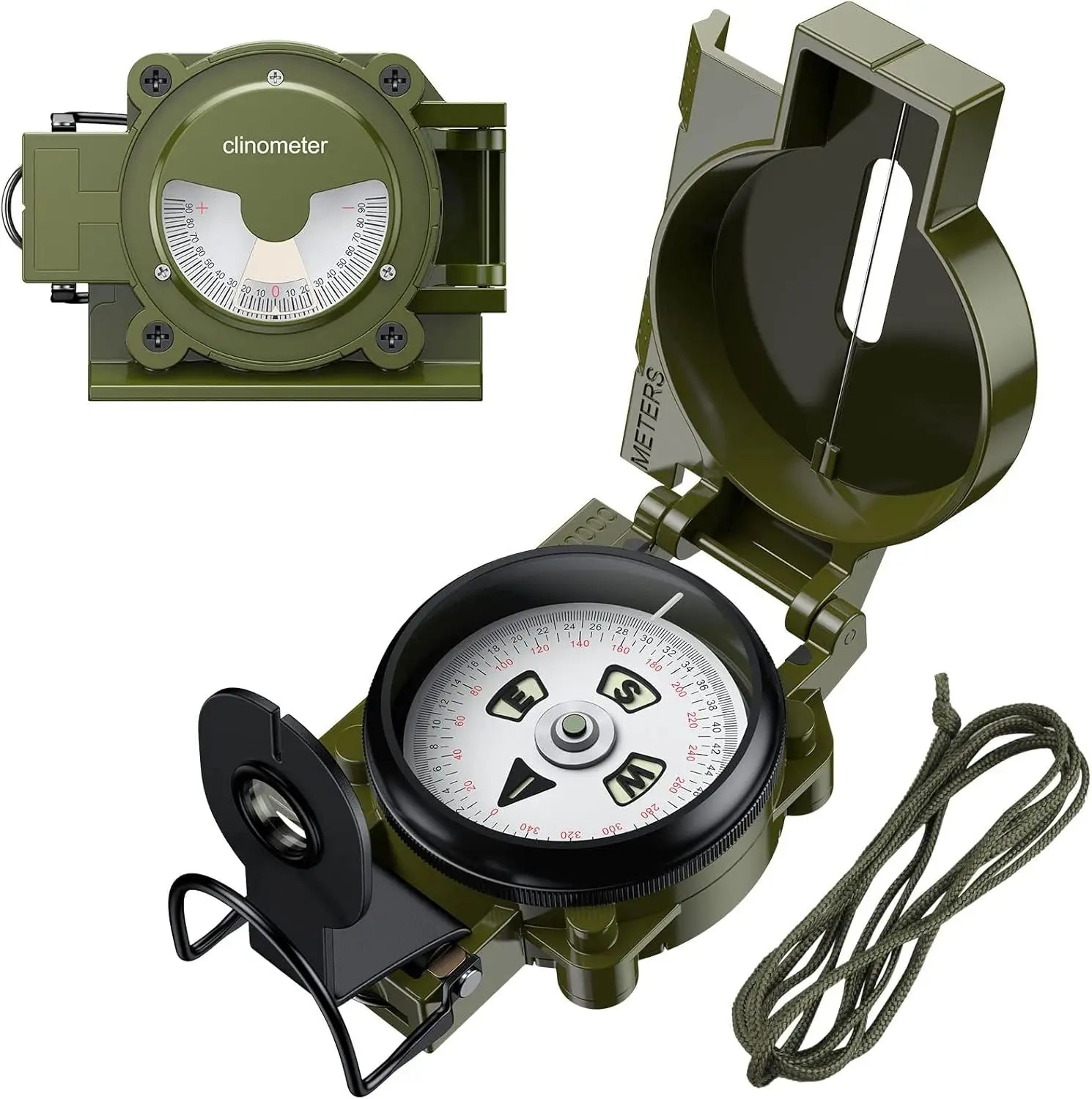 Military Lensatic Compass – Waterproof Hiking Compass with Clinometer