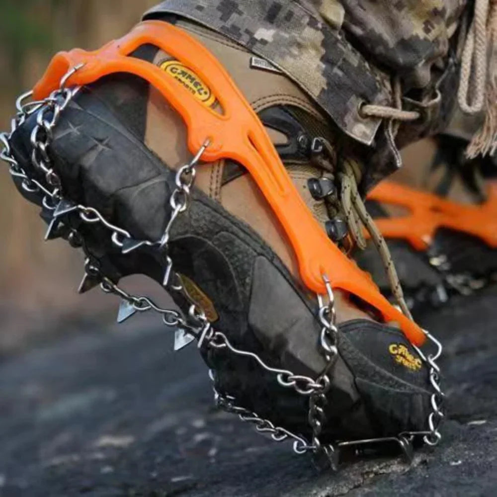 10-Tooth Stainless Steel Chain Crampons – Non-Slip Mountaineering Shoe Covers