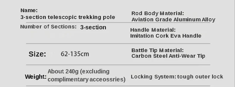 2PCS Ultralight Trekking Poles – Adjustable Walking Sticks with Quick Lock