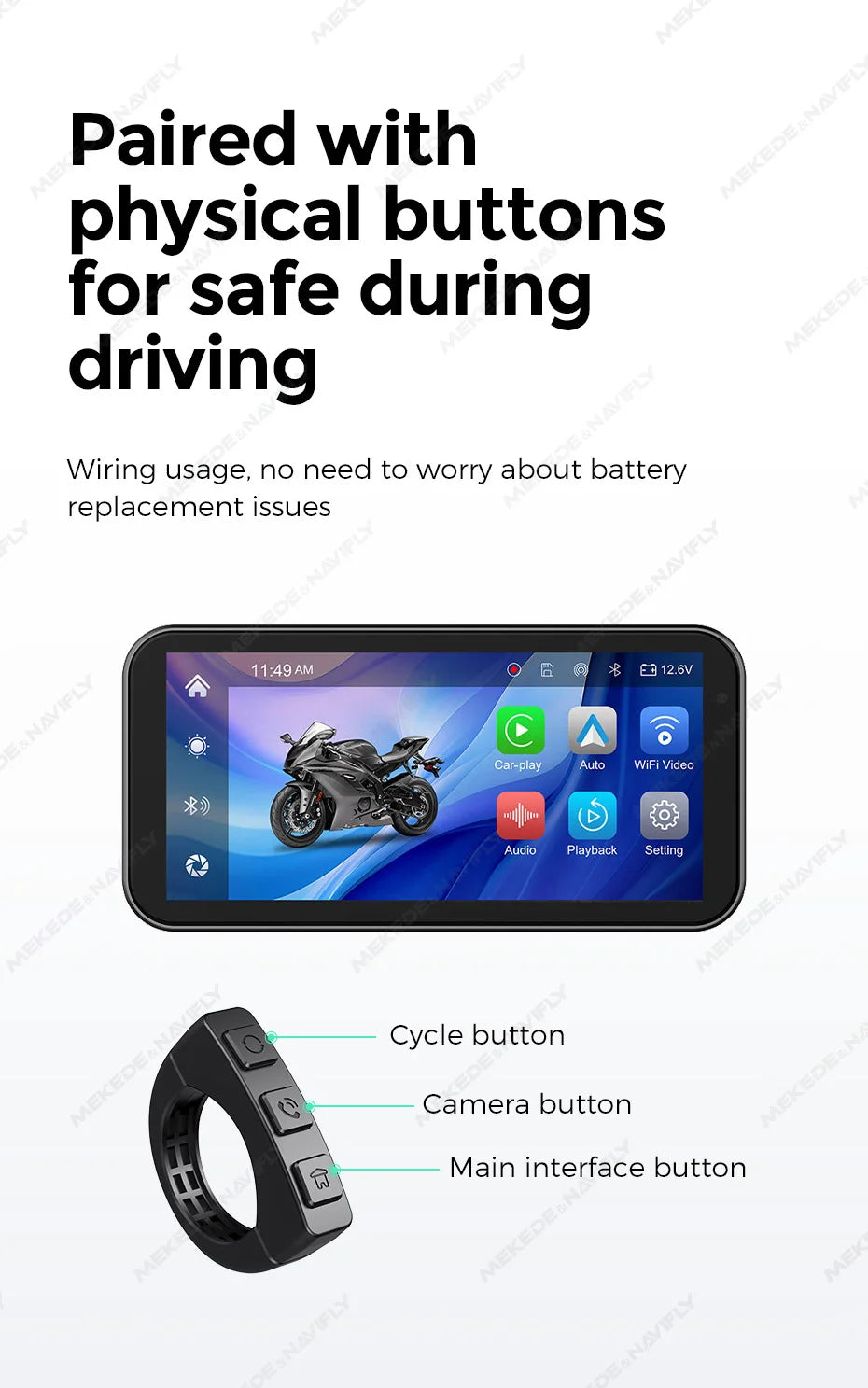 6.25" IP67 Waterproof Motorcycle GPS – Wireless CarPlay & Android Auto DVR