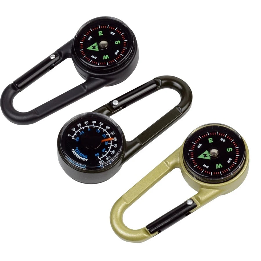 3-in-1 Compass Thermometer Carabiner – Outdoor Hiking Survival Tool