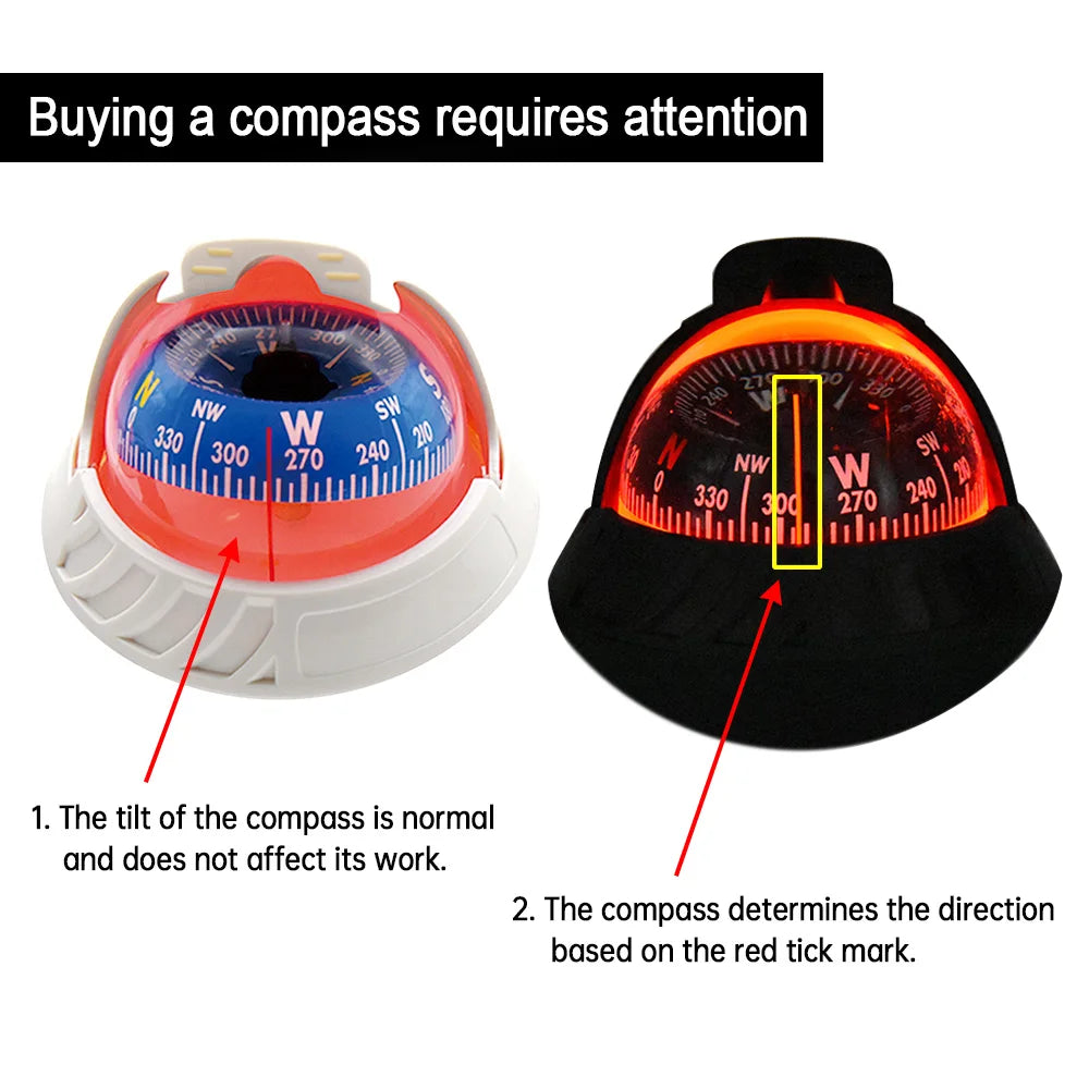 Waterproof Marine Compass – LED Night Light Nautical Navigation