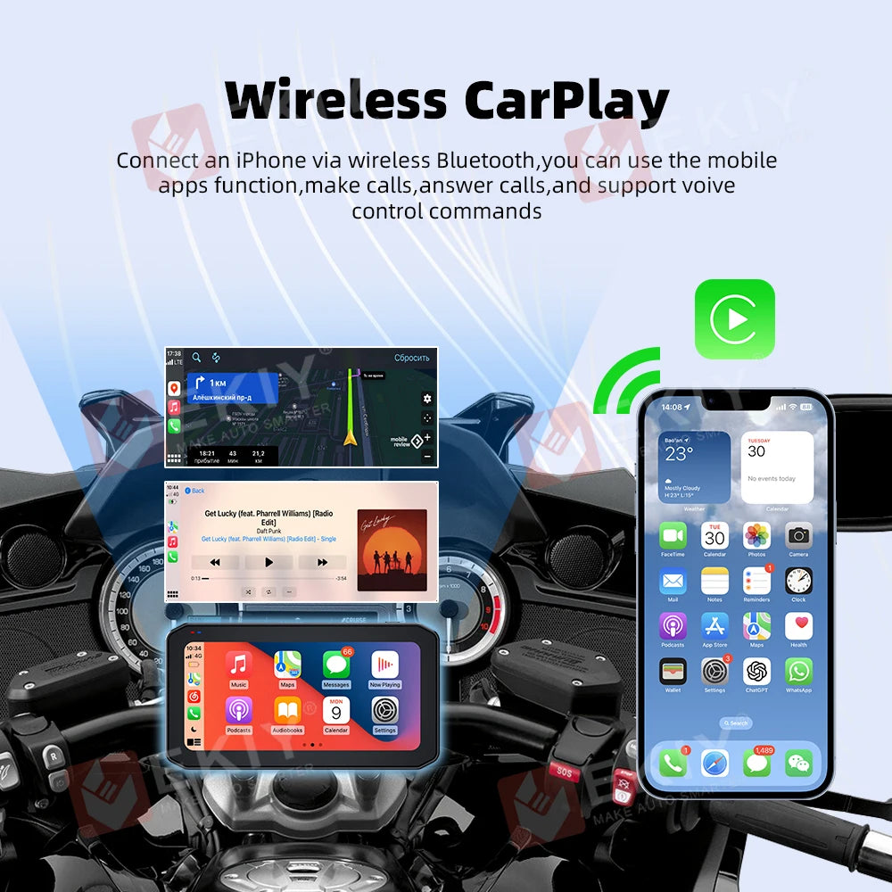 EKIY 6.25" Wireless CarPlay & Android Auto – Motorcycle GPS Dashboard